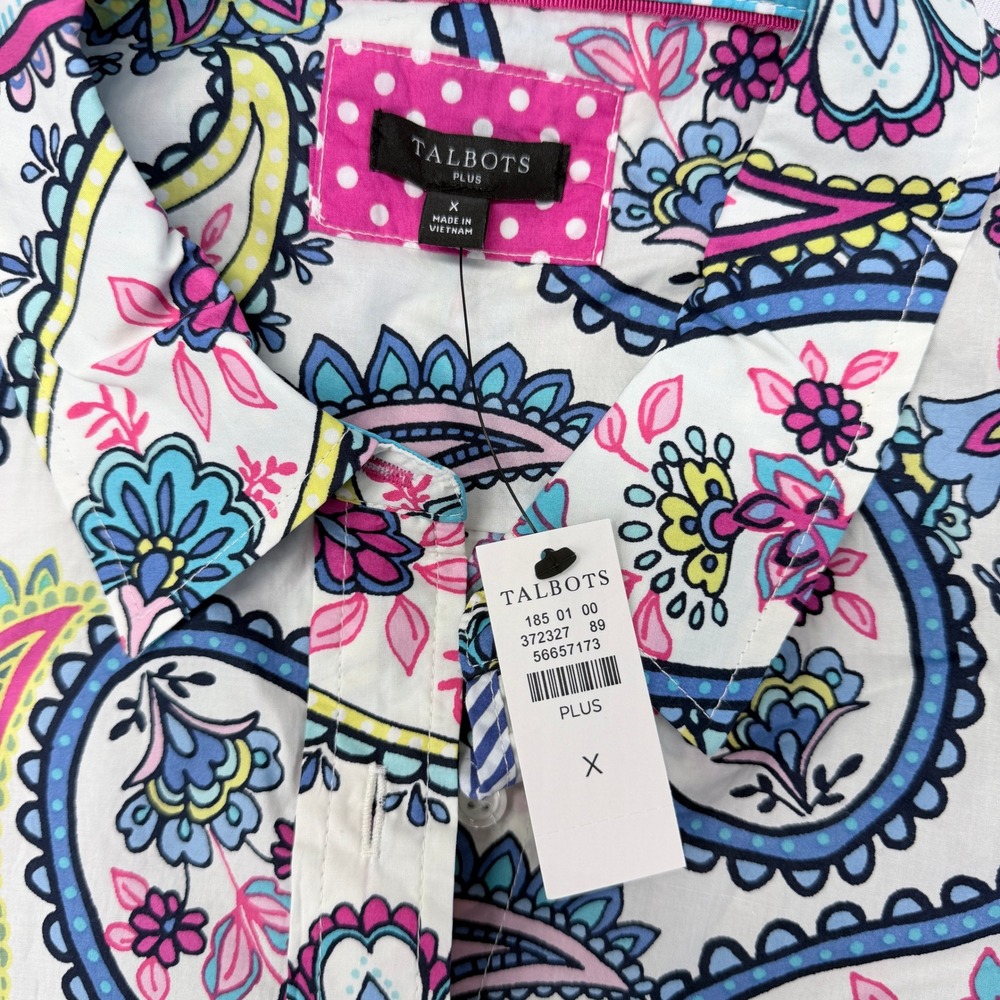 Talbots Plus Womens X Paisley Button Front Shirt Cotton Multi Color Long Sleeve - Picture 4 of 6